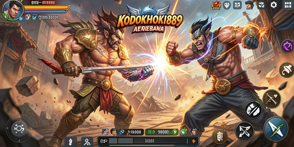Screenshot menampilkan pertarungan intens dalam KODOKHOKI889.