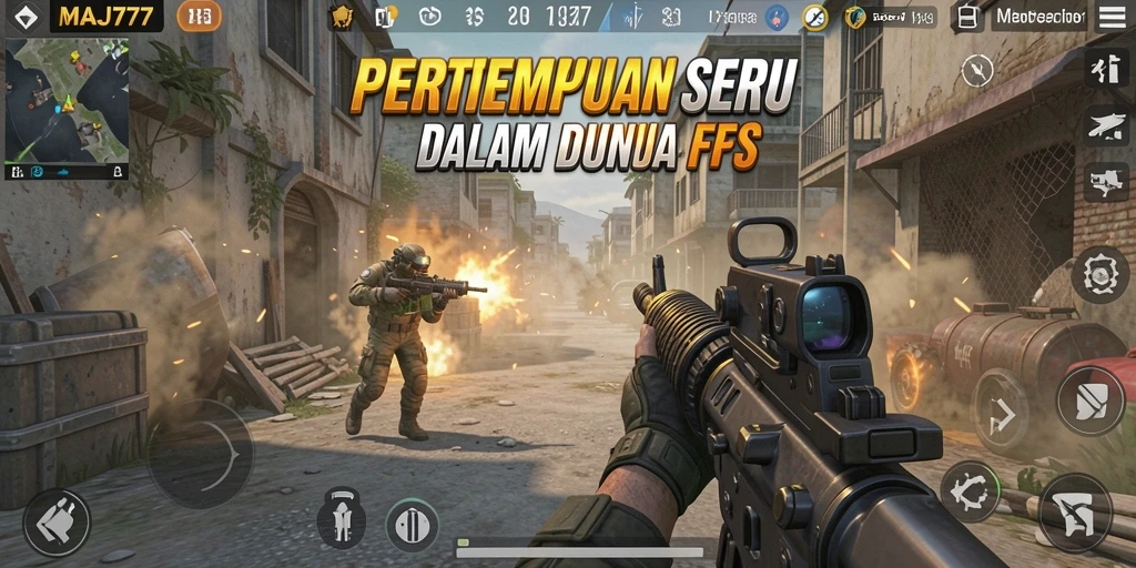 Tangkapan layar utama MAJ777 menampilkan pertempuran intens di medan perang FPS.