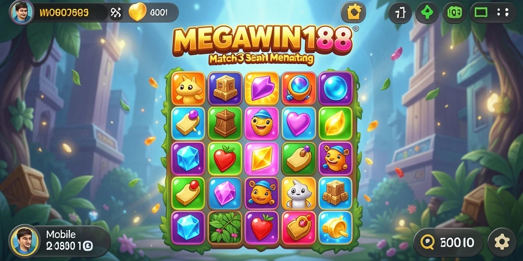 Tampilan gameplay MEGAWIN188 yang menarik dengan tantangan Match-3.