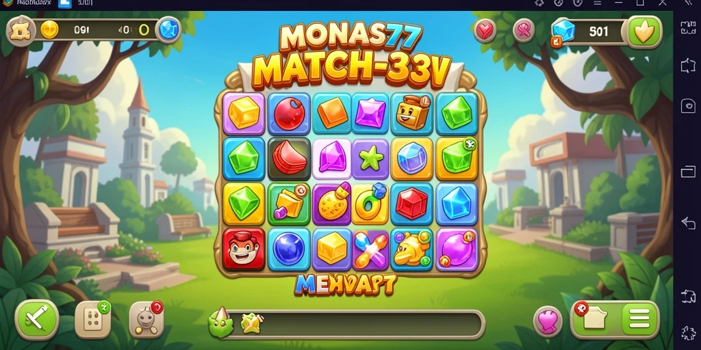 Gameplay MONAS77 dengan elemen Match-3 yang menantang dan menyenangkan.