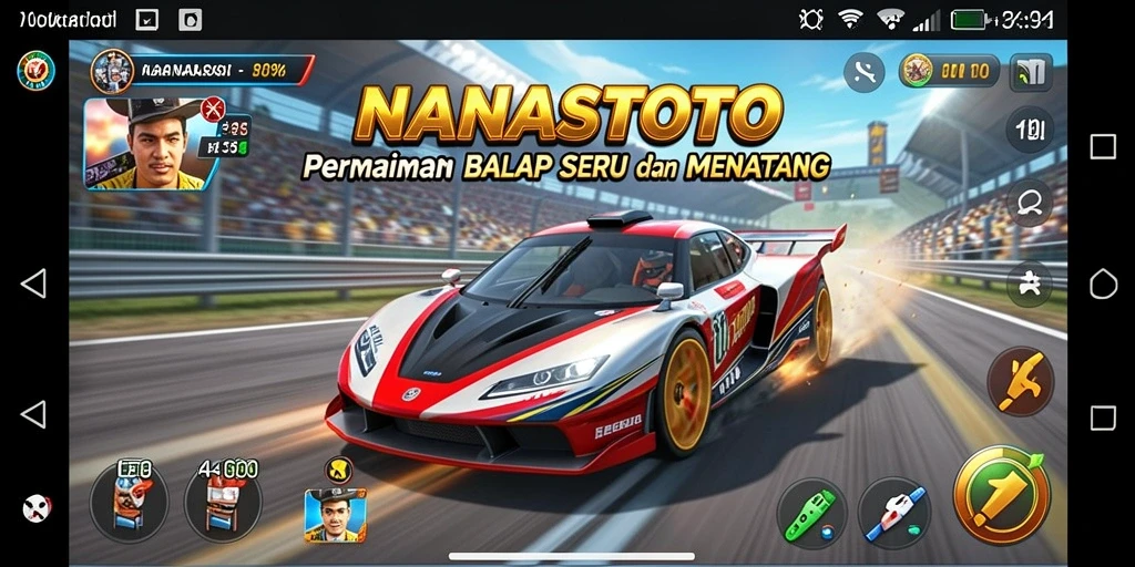 Screenshot NANASTOTO menampilkan aksi balap yang seru dan menegangkan.
