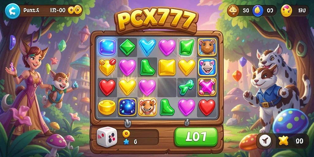 Tangkapan layar permainan PCX777 menampilkan aksi seru Match-3.