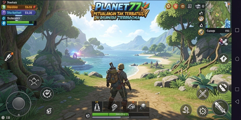 Tampilan gameplay epik di dunia terbuka PLANET77 yang luas.