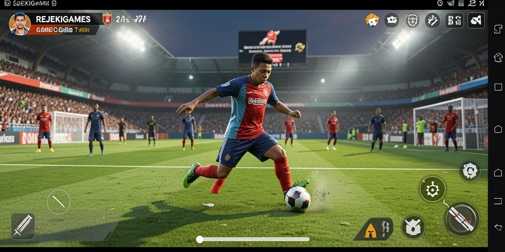 Tampilan gameplay mengesankan dari REJEKIGAMES dengan aksi sepak bola yang seru.