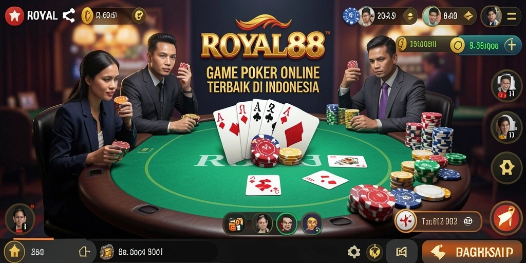Screenshot utama dari gameplay Poker di ROYAL88 yang mendebarkan.