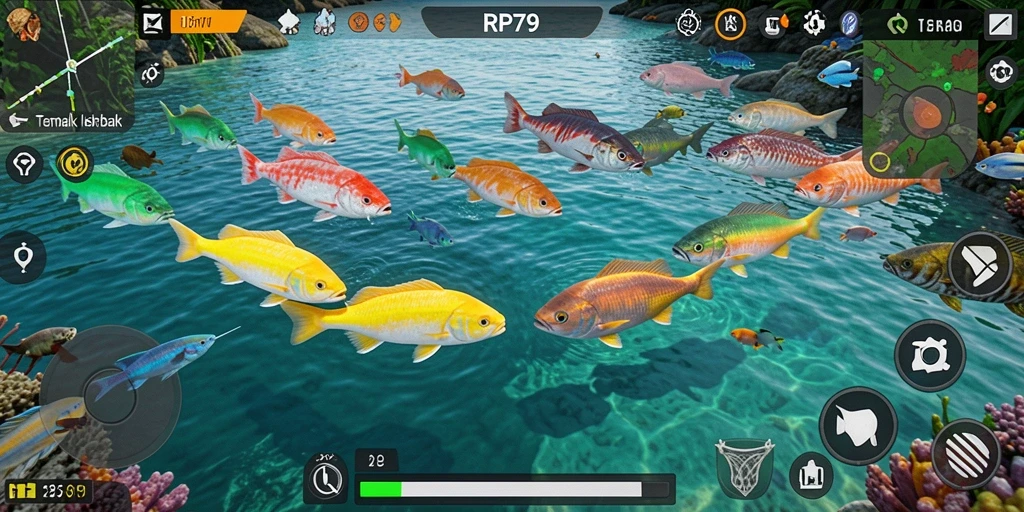 Screenshot utama RP79 menampilkan aksi seru dalam Tembak Ikan.