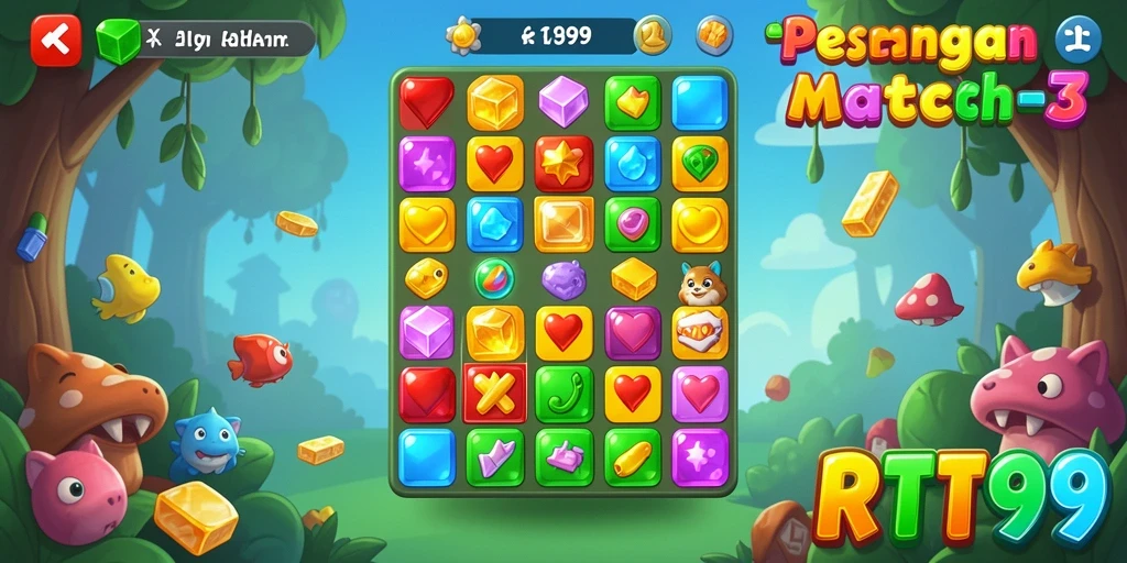 Screenshot gameplay RT99 yang menunjukkan keseruan mencocokkan elemen Match-3.