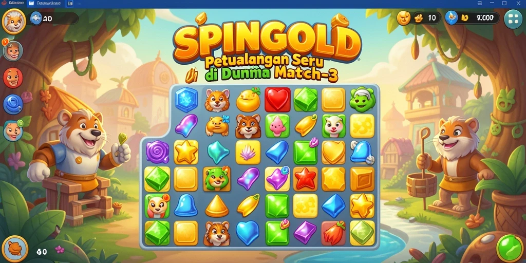 Tampilan gameplay seru SPINGOLD dengan kombinasi permata cerah.